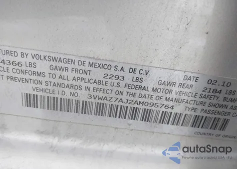 2010 Volkswagen Jetta Limited Edition из США, поврежденный, VIN 3VWAZ7AJ2AM095764